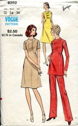 8269 VOGUE 72 HI FIT DRESS, TUNIC SLEEVES OR NOT, PANTS PATTERN 10 OR 14